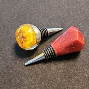 Set of Two Wine Bottle Stoppers - Yellow and Red